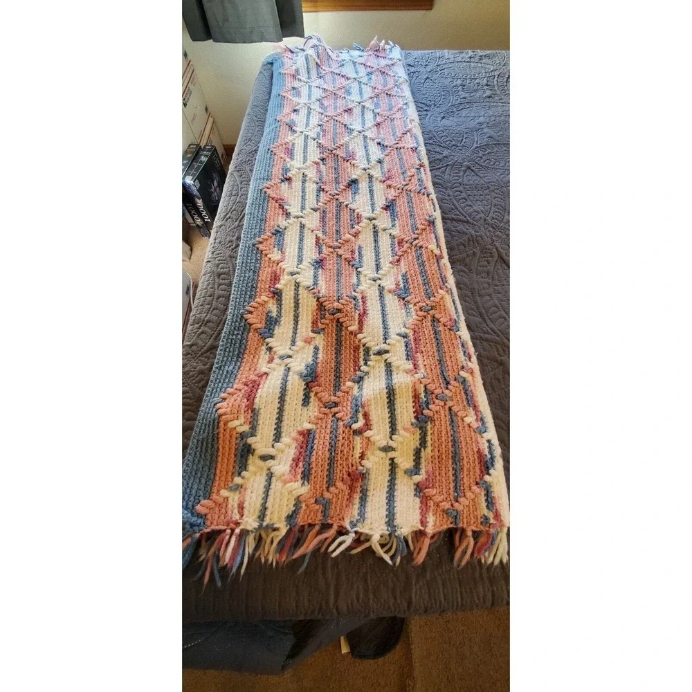 Crocheted Afghan Blanket Throw Handmade 63x48 Inches Granny Cottage Core